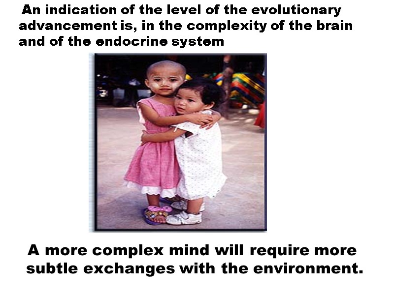 A more complex mind will require more  subtle exchanges with the environment. 